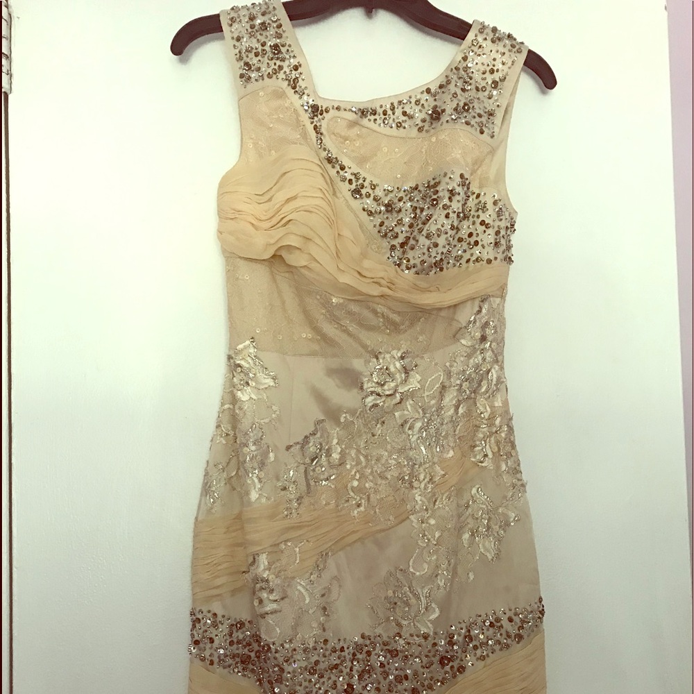 Mandalay multi-material cream dress. One of a kind